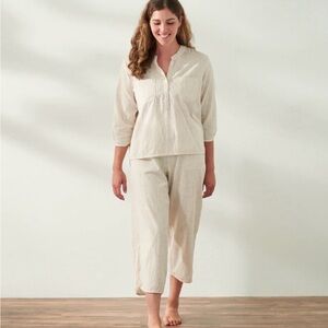 Coyuchi Laguna Organic Wide Leg Crop Pants and Blouse Set